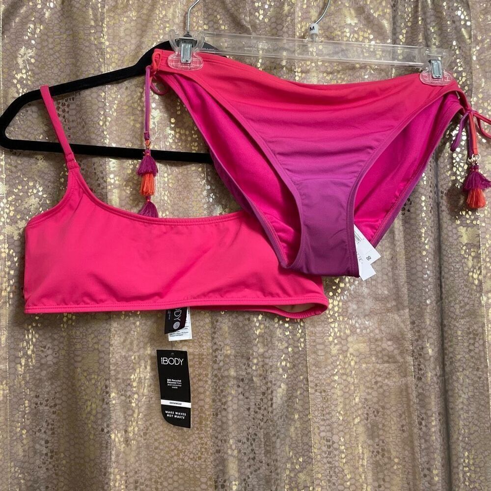 Bleu Rod Beattie Cotton On Pink Purple Ombre Tassel Bikini Set Large/12 NWT